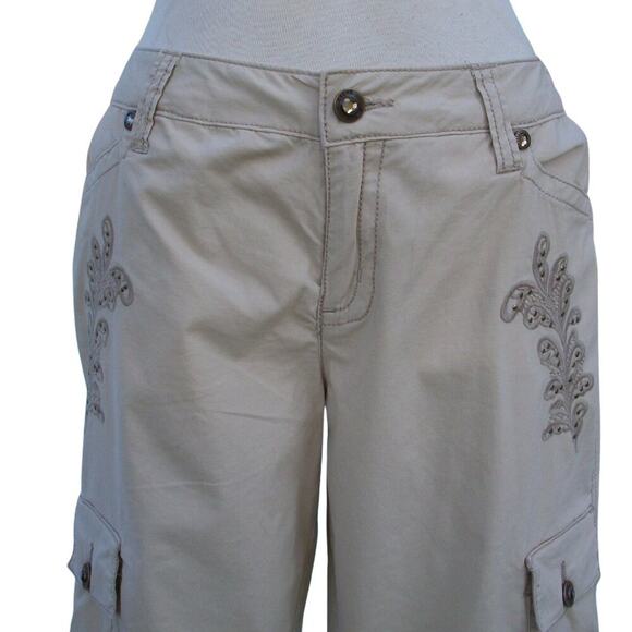 Cache Dressy Crop Pant Stretch Rhinestone Stud Adjust Length $98 Embellished NWT - Picture 6 of 10